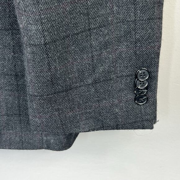 Tommy Hilfiger Dark Gray Plaid Worsted Wool Blazer Sport Coat Jacket 42L - Picture 4 of 12